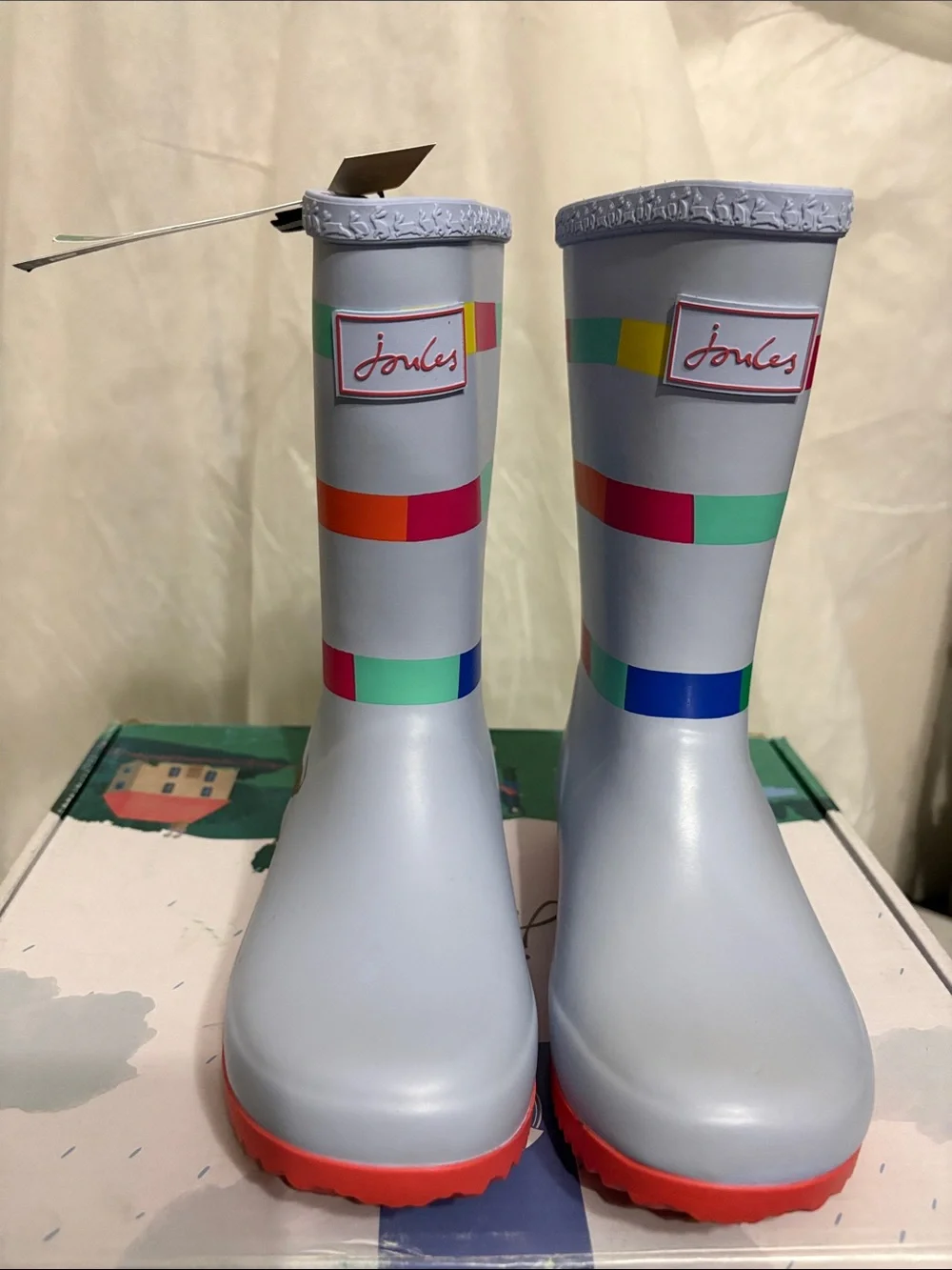 Joules Kids' Rainbow Stripe Rain Boots size US 1 NWT